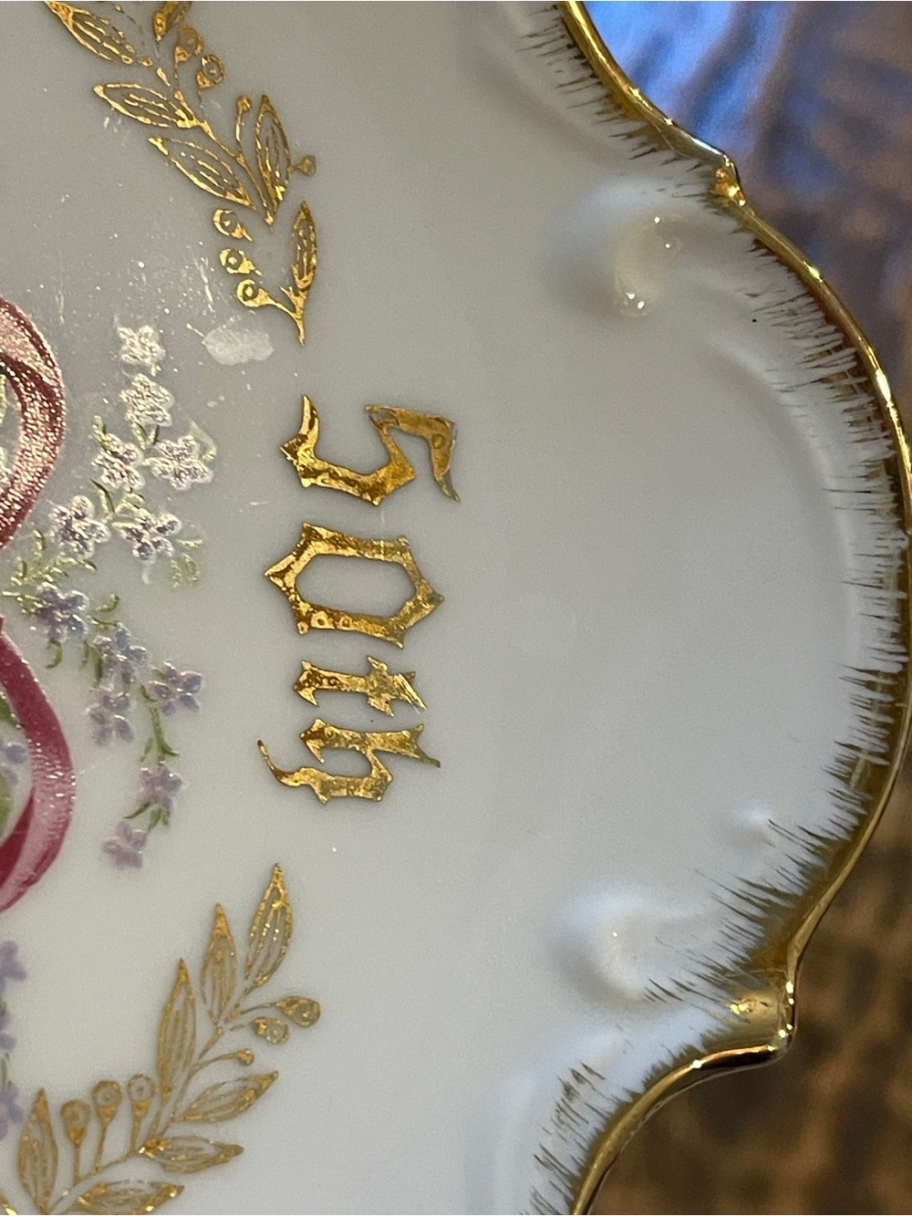 50th Anniversary Decorative Porcelain Cake Stand with Pink Floral Bells - Picture 7 of 7